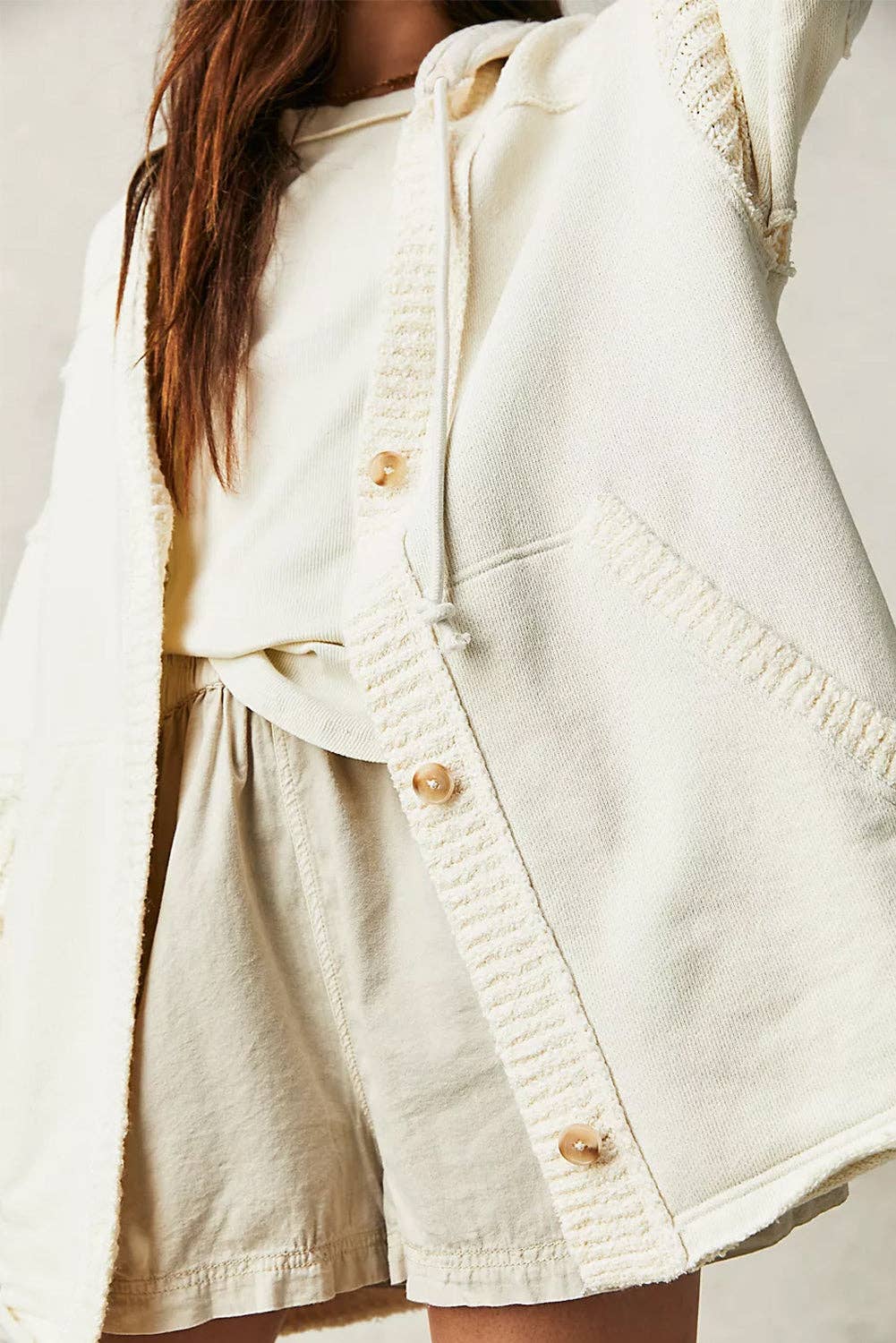 Contrast Knit Patchwork Hooded Cardigan
