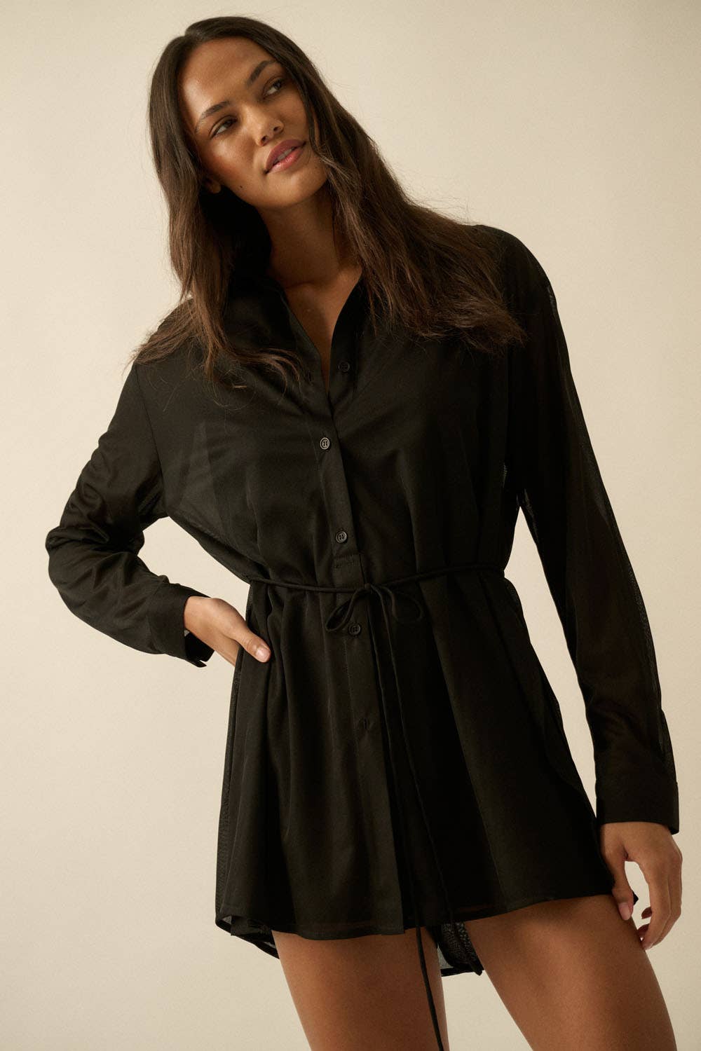 Ribbed Knit Belted Button-Up Romper