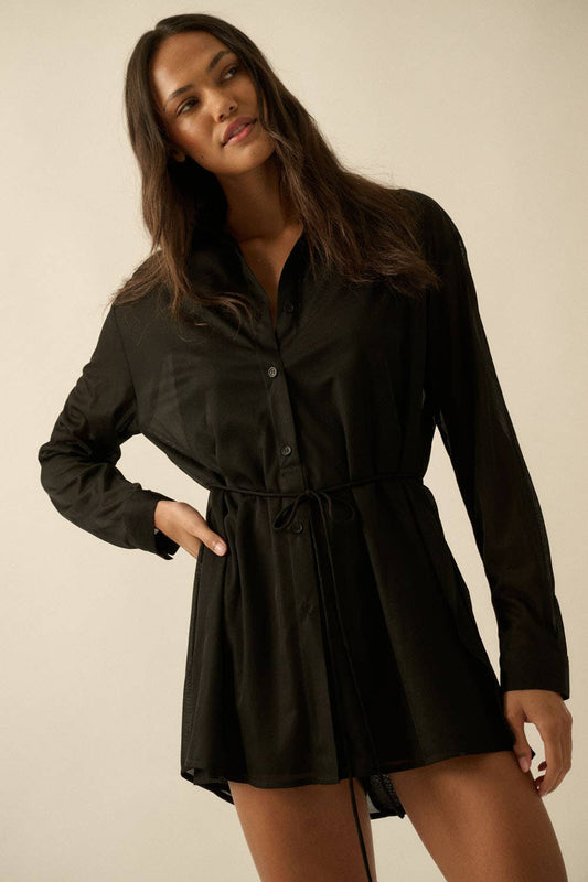 Ribbed Knit Belted Button-Up Romper