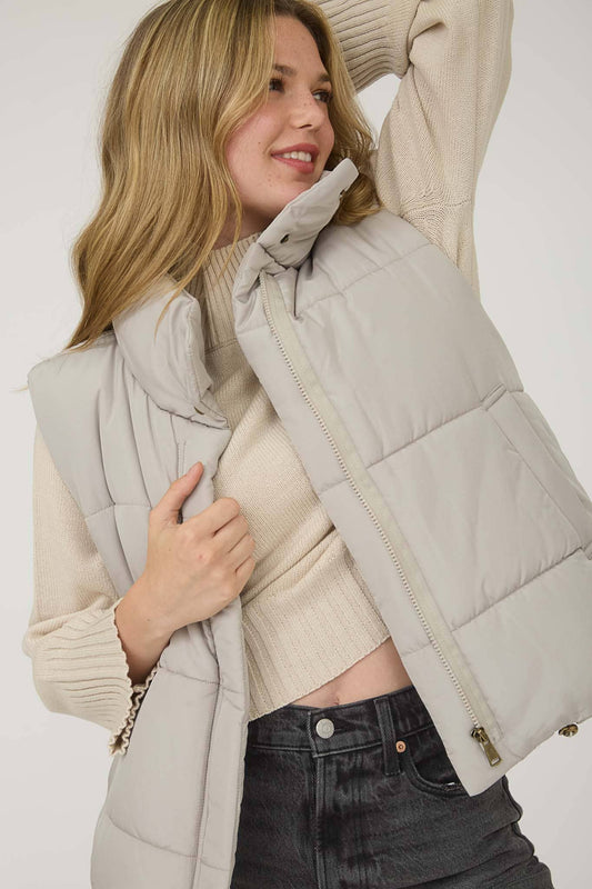 Solid Zip Up Puffer Vest