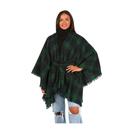 Plaid Buckle Belted Wrap: Green