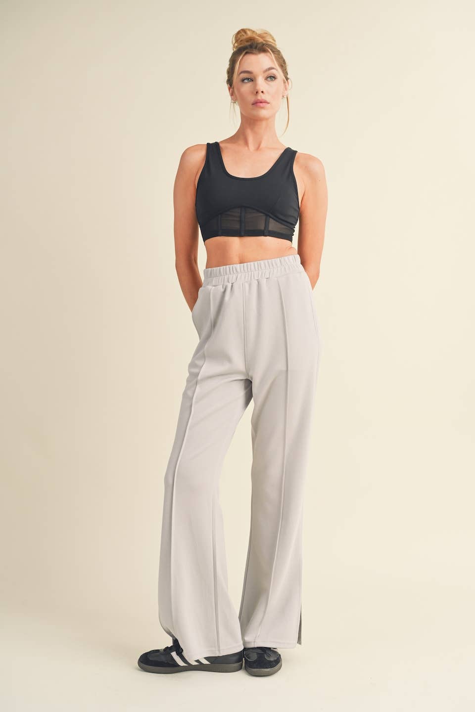 Wide Leg Scuba Pants with Side Slit