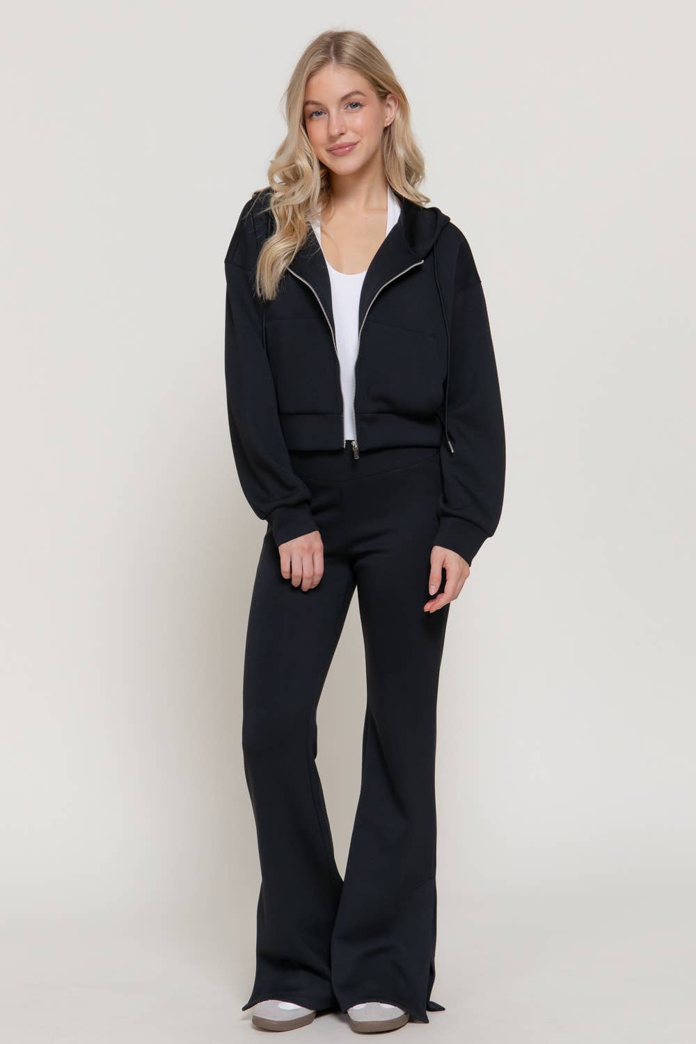 Flare Soft Modal Scuba Pants with Waistband & Bottom Slits
