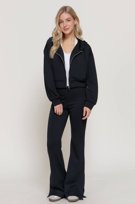 Flare Soft Modal Scuba Pants with Waistband & Bottom Slits