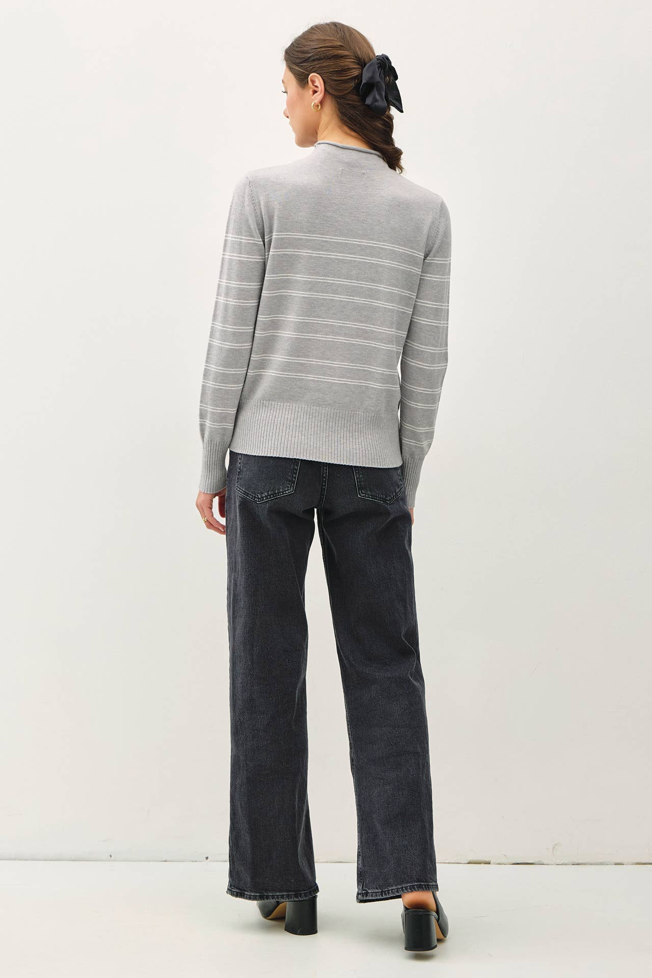 Thin Double Striped Mock Neck Sweater