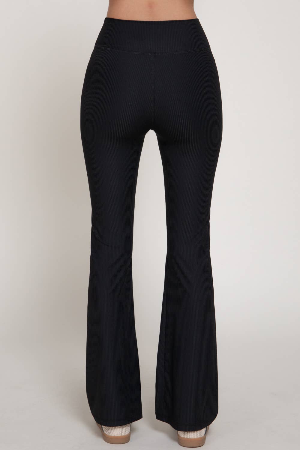 Semi-Flare Ribbed Workout Pants with Folded Waistband