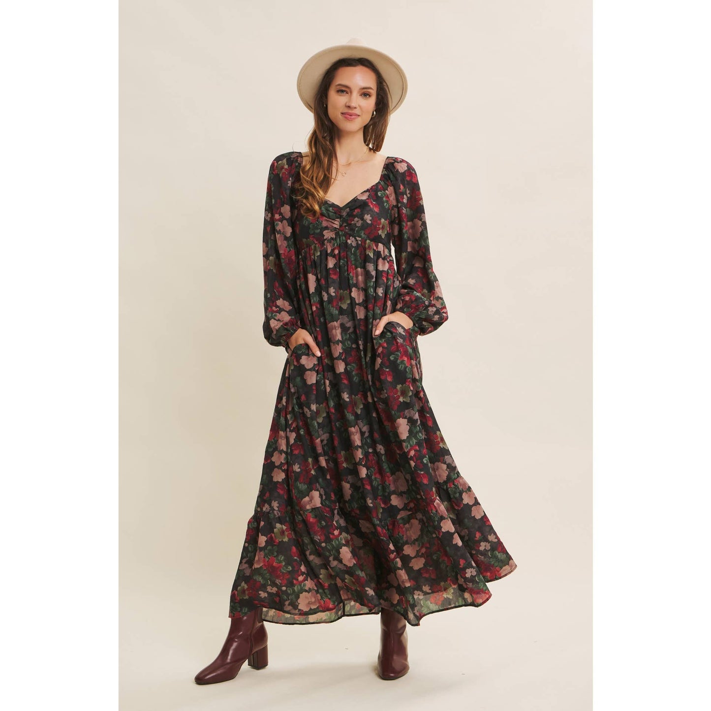 Love Letter To Autumn Floral Crinkled Maxi Smocked Dress