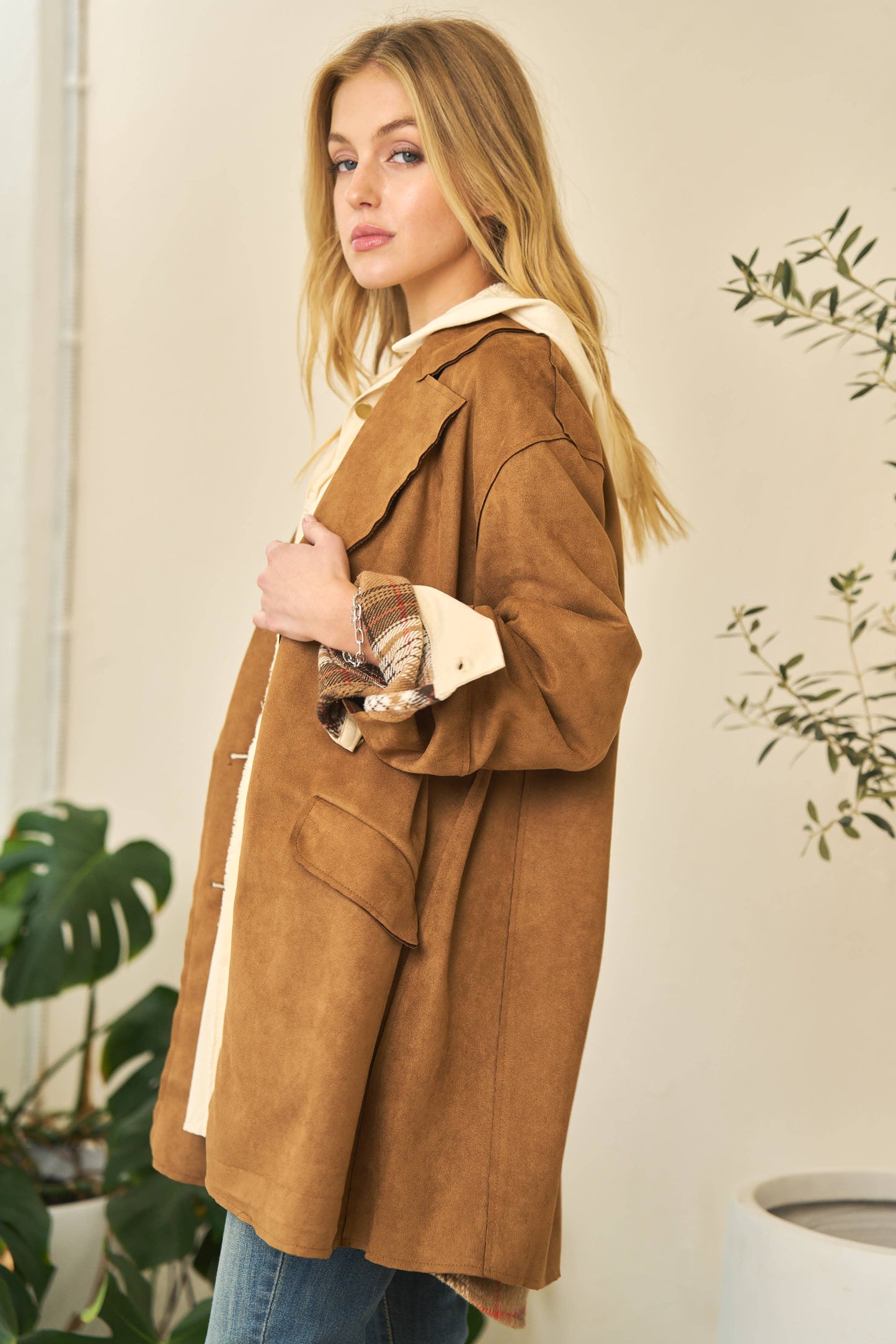 SOLID BUTTON DOWN SIDE POCKETS LOOSE FIT COAT