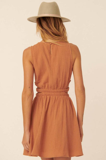 Solid Surplice Front Cutout Sleeveless Mini Dress
