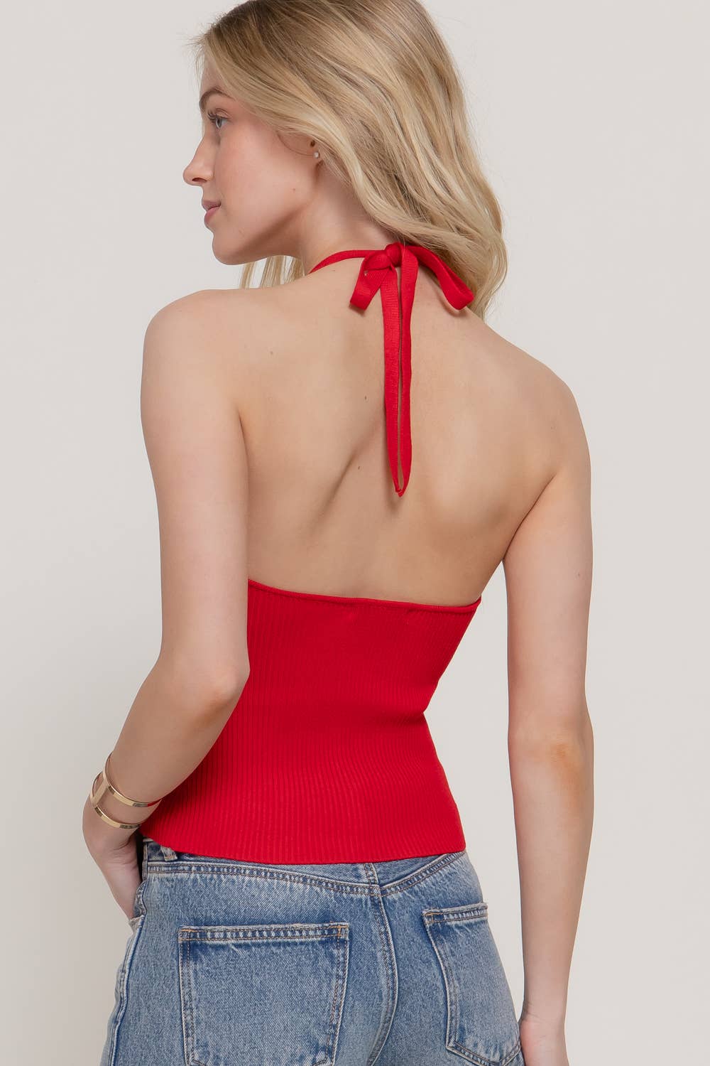 Halter Neck Button Down Sweater Top