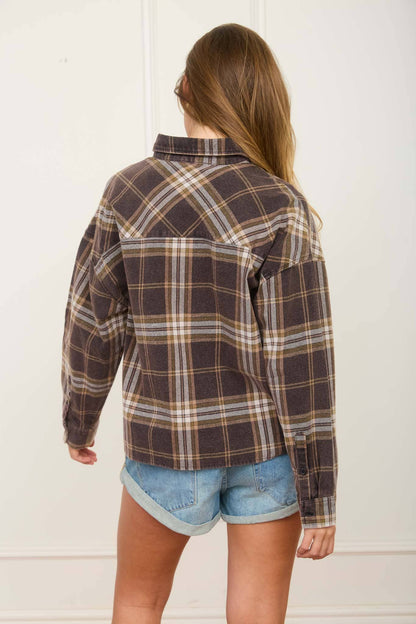 Plaid Button Laid Boxy Long Sleeve Shirt