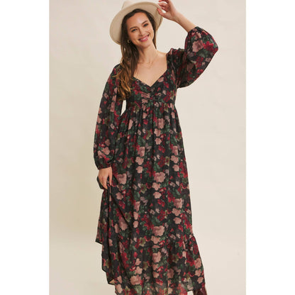 Love Letter To Autumn Floral Crinkled Maxi Smocked Dress