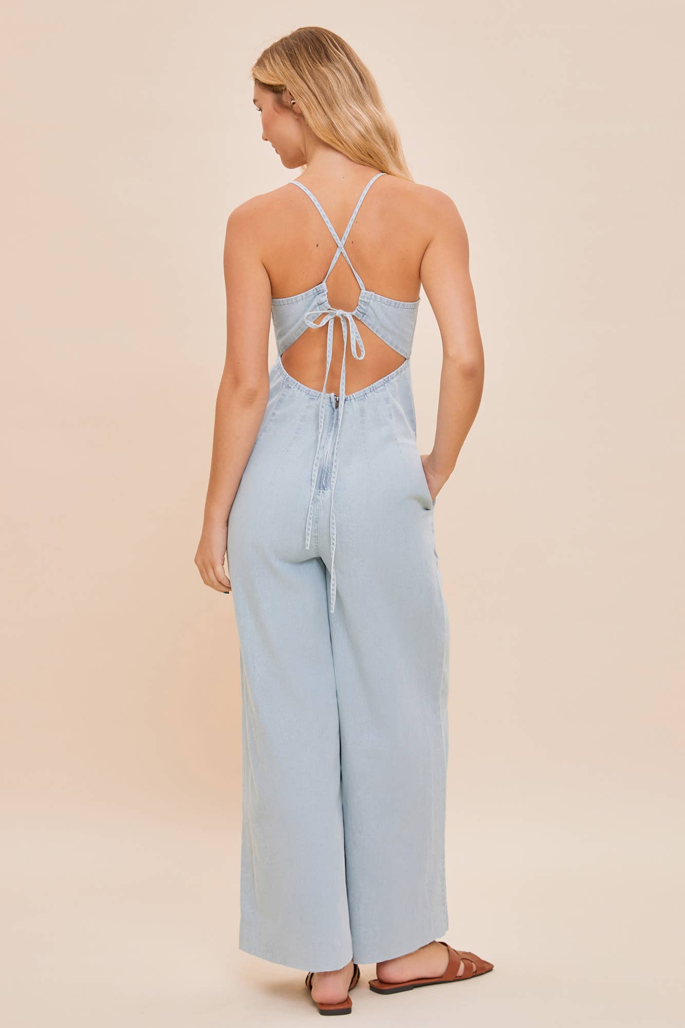 Back Tie Denim Jumpsuit