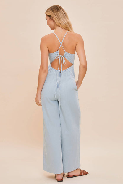Back Tie Denim Jumpsuit