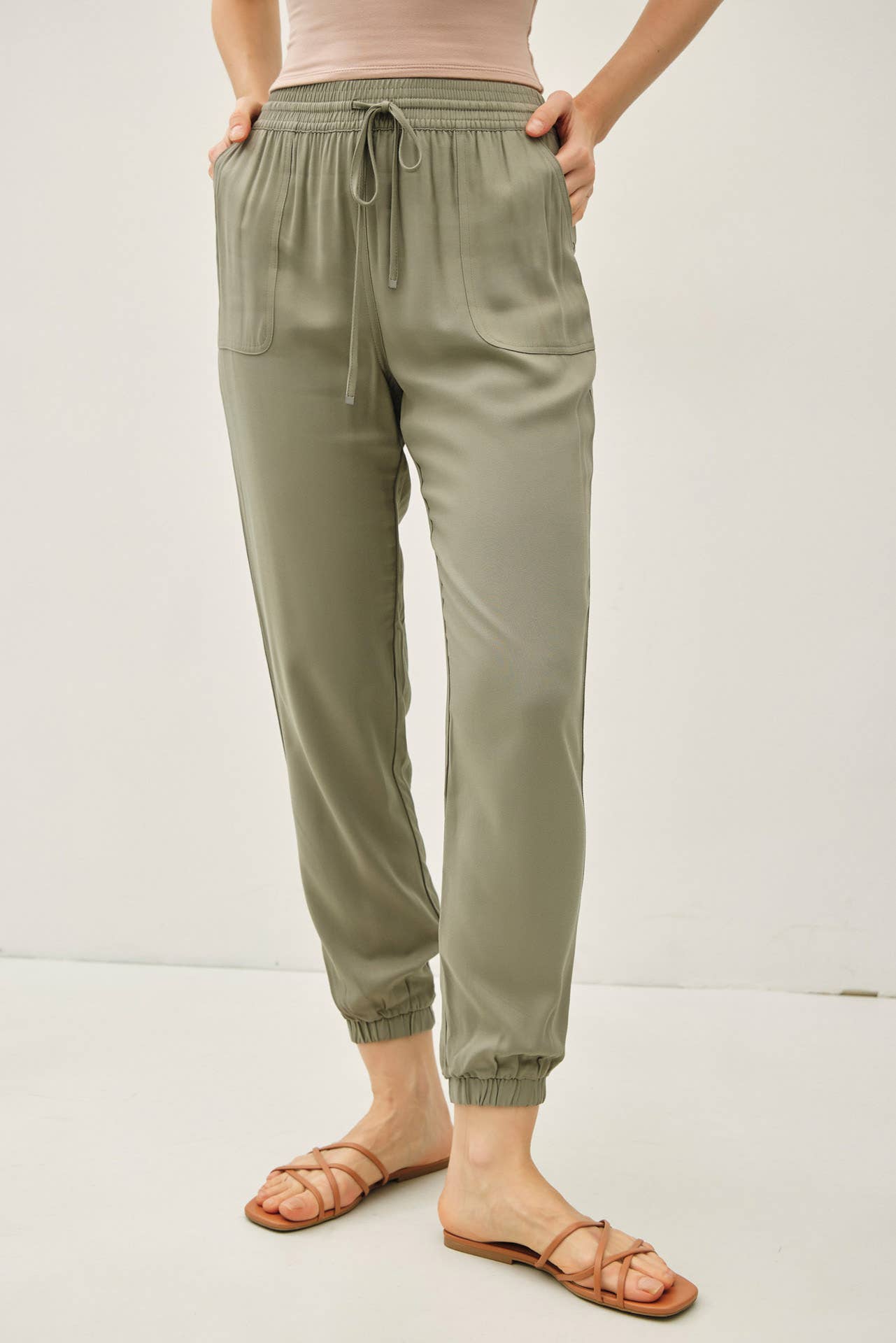 High Rise Elastic Drawstring Jogger Pants