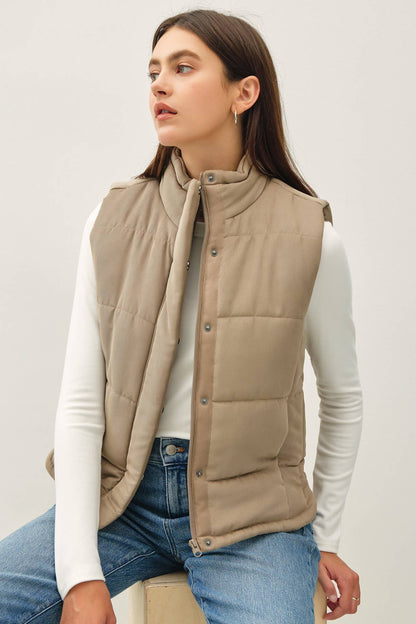 Suede-Like Puffer Vest