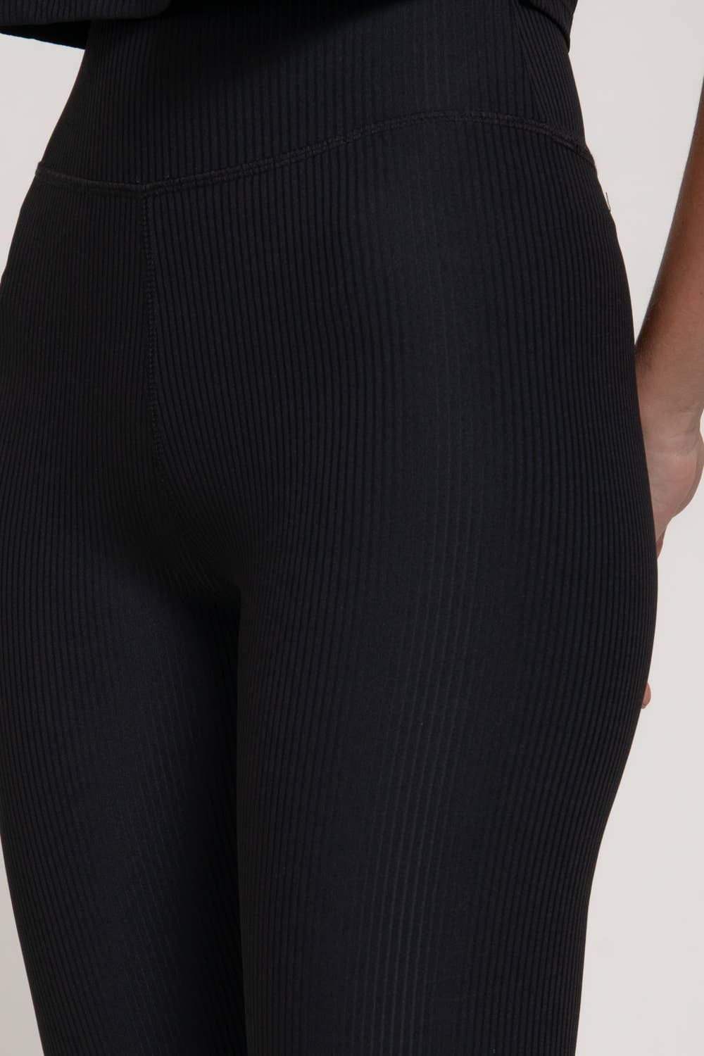 Semi-Flare Ribbed Workout Pants with Folded Waistband