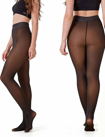 Ladies Fleece Lined Fake Sheer Winter Warm Tights