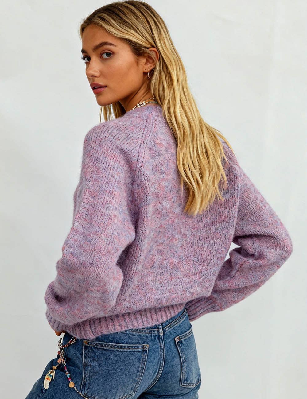 Ladies Ribbed Trim Knit Sweater