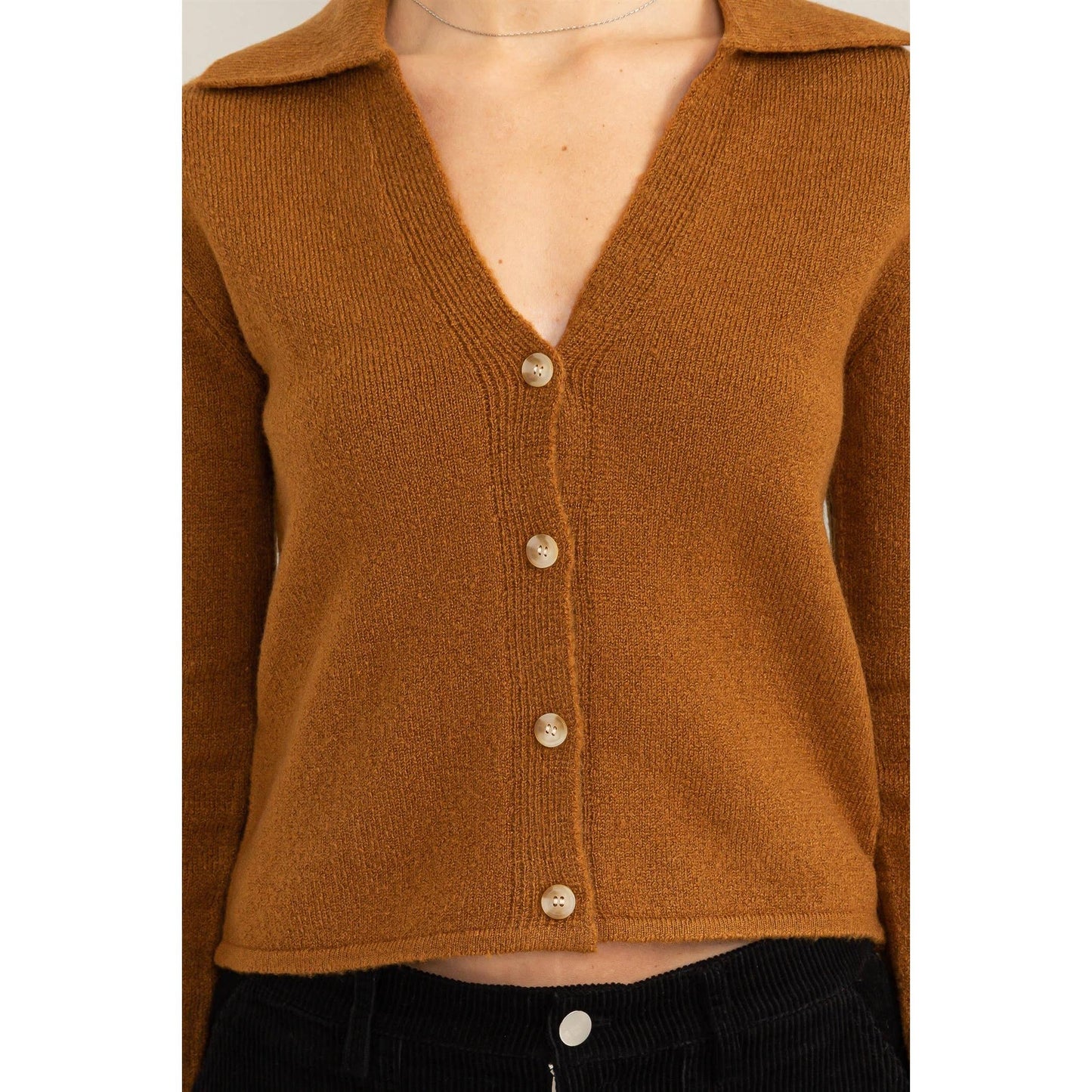 Button Front Collared Cardigan Sweater
