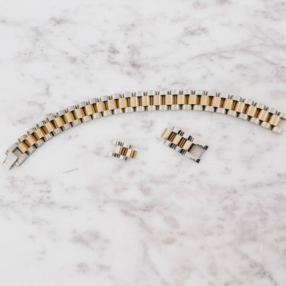 Mens Mixed Metals Watch Band Bracelet - WATERPROOF