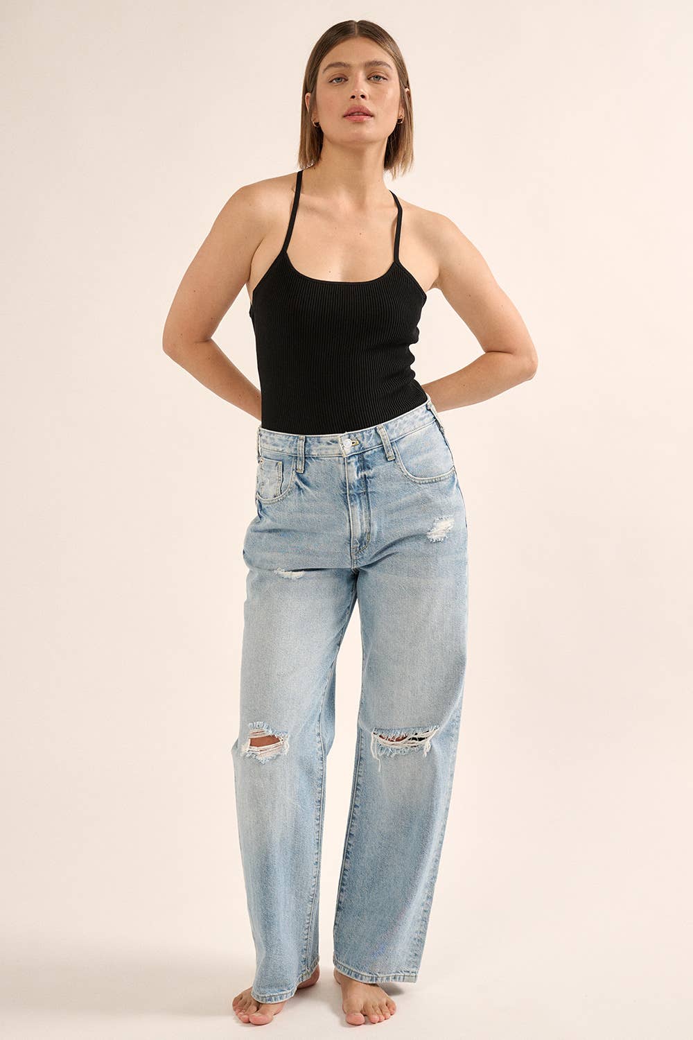 Shaper Fit Halter Ribbed Open Back Bodysuit