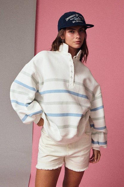 Addison Multi Color Stripe Snap Button Pullover